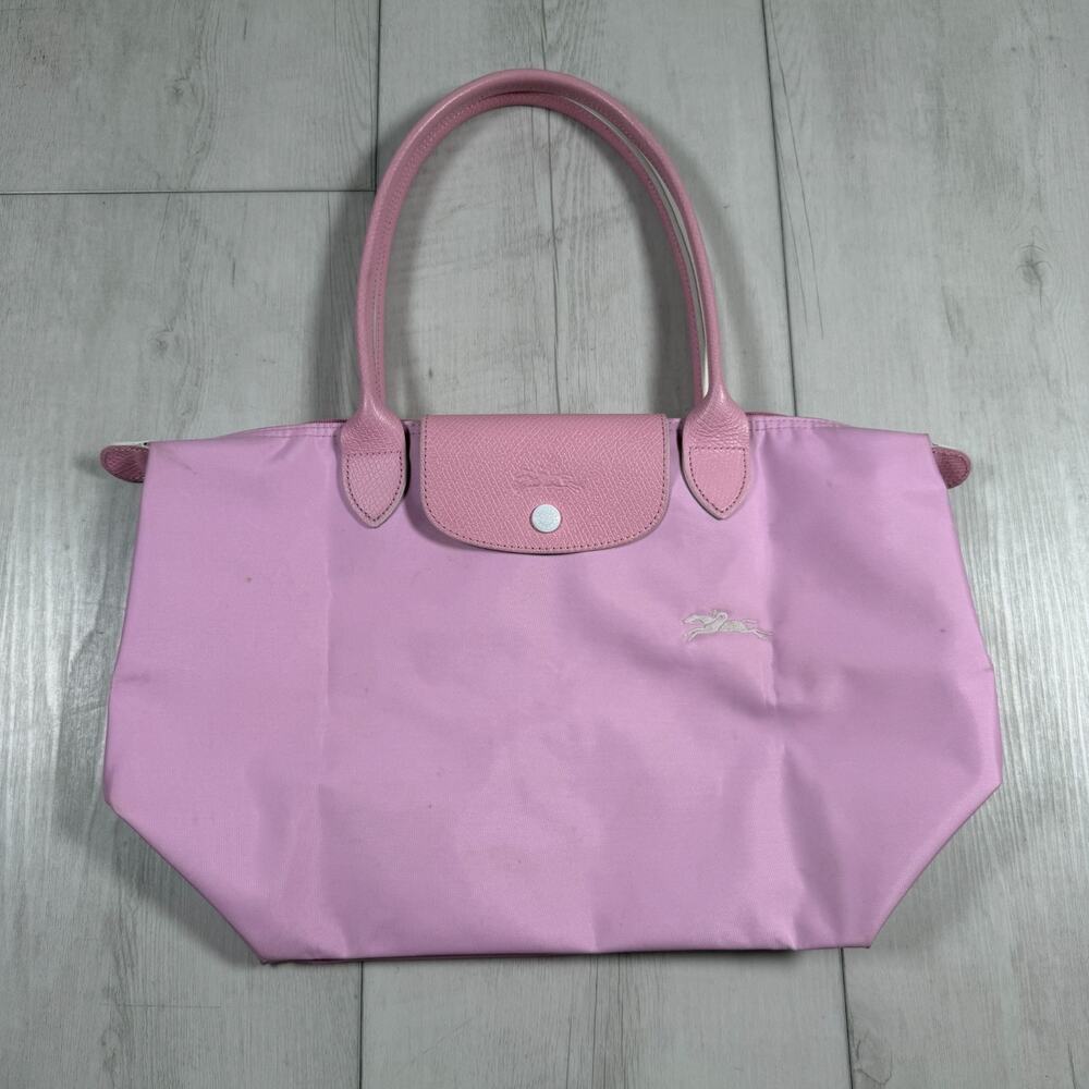 Longchamp Le Pliage Pink Tote Nylon Leather Travel Work Shoulder Bag